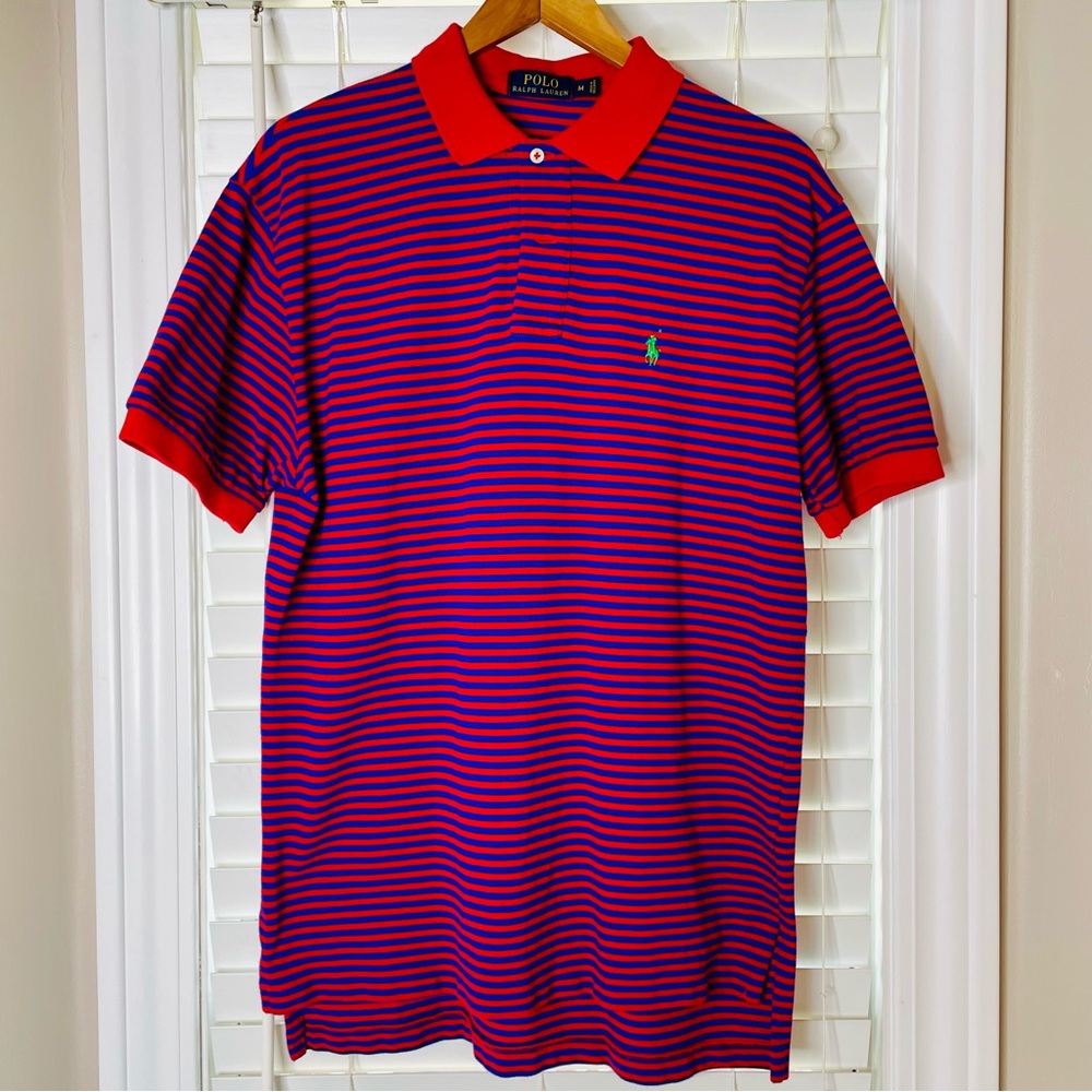 🩷 POLO RALPH LAUREN MENS SIZE MEDIUM RED BLUE STRIPED PENBROOK COTTON GREAT - Picture 2 of 7